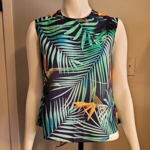 Express Tropical Leaf Print Open Back Sleeveless Blouse Womens M Resort Vacation